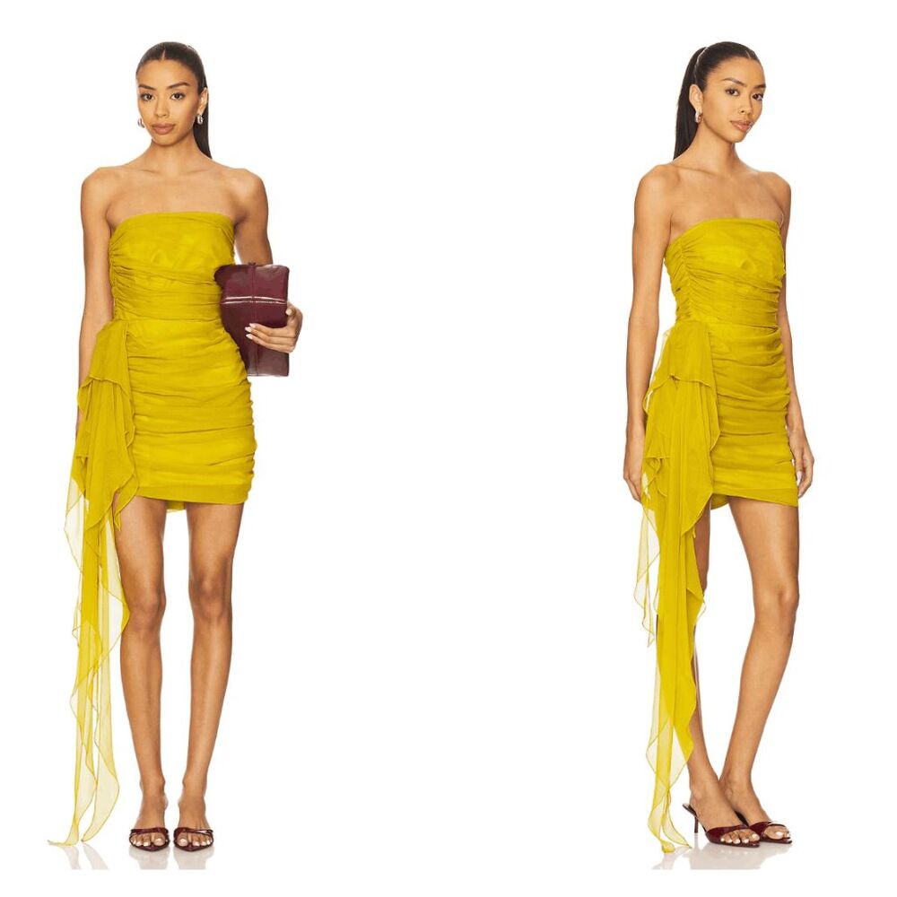 The Sei Strapless Mini Dress With Ruffle in Yuzu Size 10 $1116